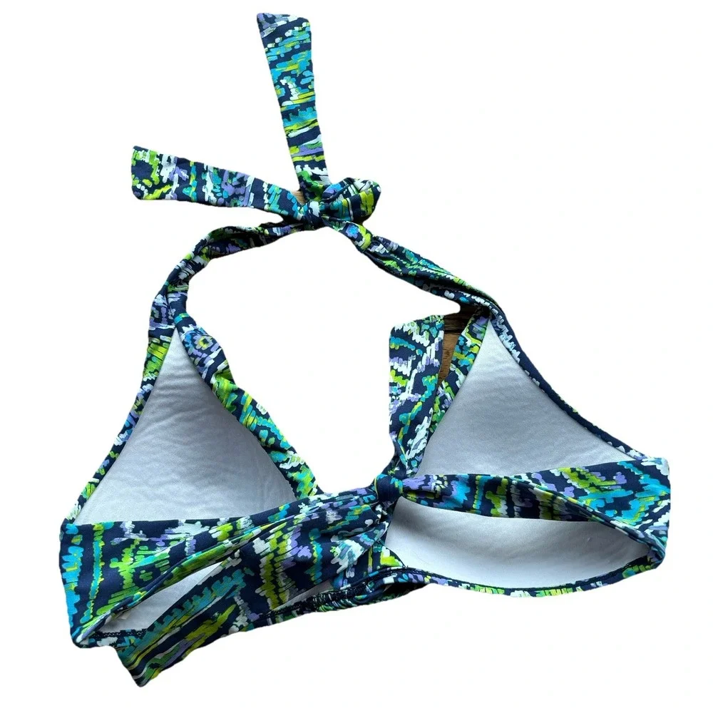LAUREN‎ RALPH LAUREN PAISLEY TWIST MOLDED CUP HALTER BIKINI TOP sz 8 Blue Green